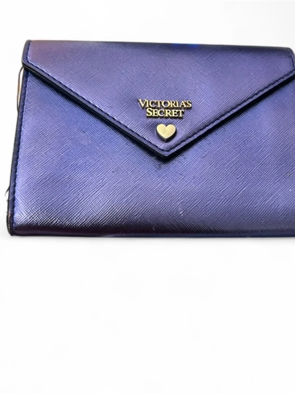 Victoria's Secret Iridescent Purple Envelope Wallet with Gold Heart - Picture 4 of 4